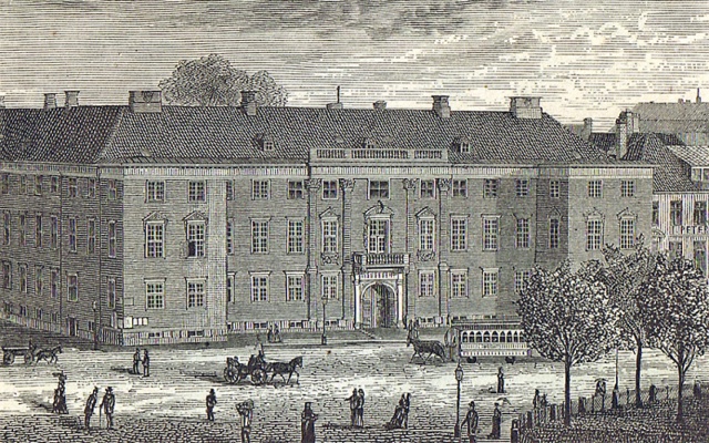 Stik der forestiller Charlottenborgs Slots facade mod Kongens Nytorv