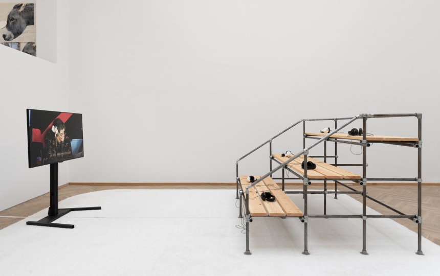 Installationsbillede af Isabella Solar Villasecas værk Tiqui Tiqui Ti went North, Kunstakademiets Afgangsudstilling 2021