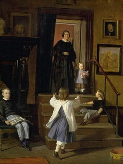 Maleri af kunstneren Wilhelm Marstrands hustru og børn i atelier på Charlottenborg